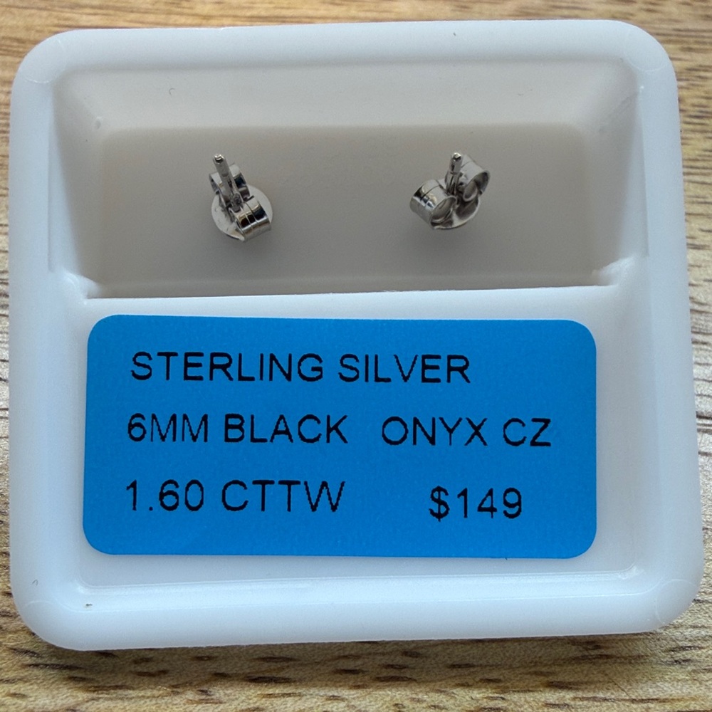 Sterling silver 925 6mm princess black onyx cz stud earrings 1.60 CTTW - Picture 4 of 4